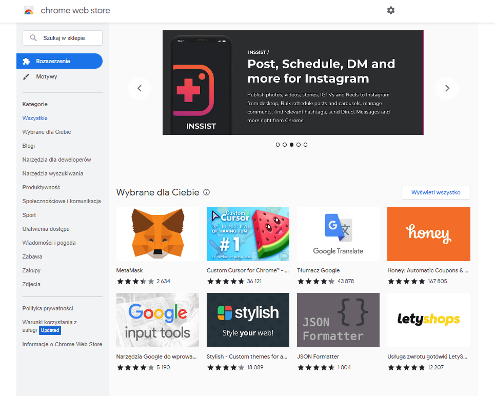 Chrome - najlepsze dodatki - strona główna Web Store