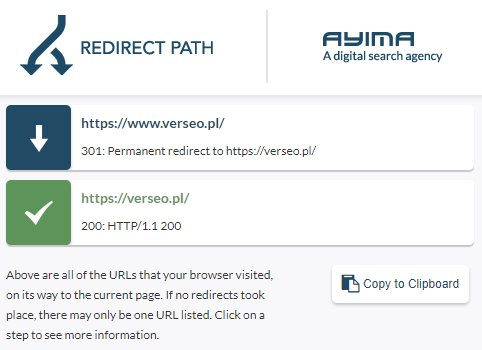 Rozszerzenia do Chrome - zrzut ekranu z Redirect Path