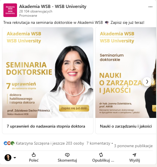 Podgląd reklamy na LinkedIn. Przykładowa treść sponsorowana (LinkedIn Ads).