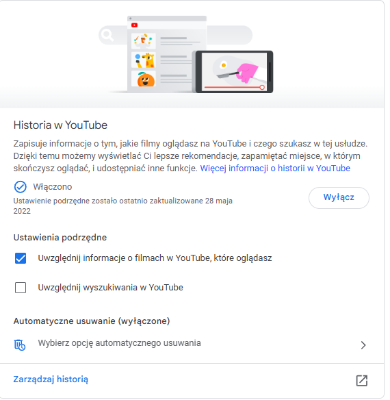 Wstrzymaj gromadzenie danych o Twojej historii oglądania na platformie YouTube.