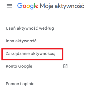Wejdź w „Zarządzanie aktywnością” i przełącz suwaki na „Wyłączone”.